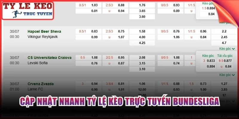 Cập nhật nhanh tỷ lệ kèo trực tuyến Bundesliga